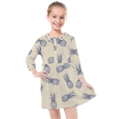 Pineapple Pattern Kids  Quarter Sleeve Shirt Dress by Valentinaart