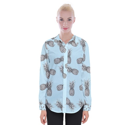 Pineapple Pattern Womens Long Sleeve Shirt by Valentinaart