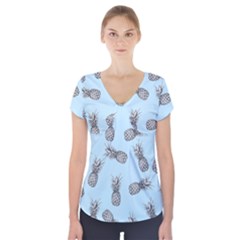 Pineapple Pattern Short Sleeve Front Detail Top by Valentinaart