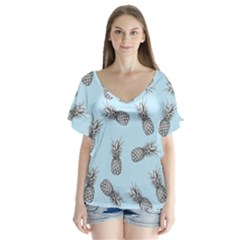 Pineapple Pattern V-neck Flutter Sleeve Top by Valentinaart