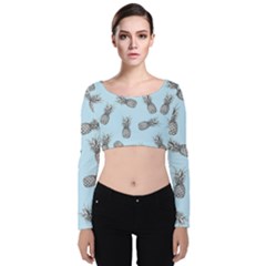 Pineapple Pattern Velvet Long Sleeve Crop Top by Valentinaart