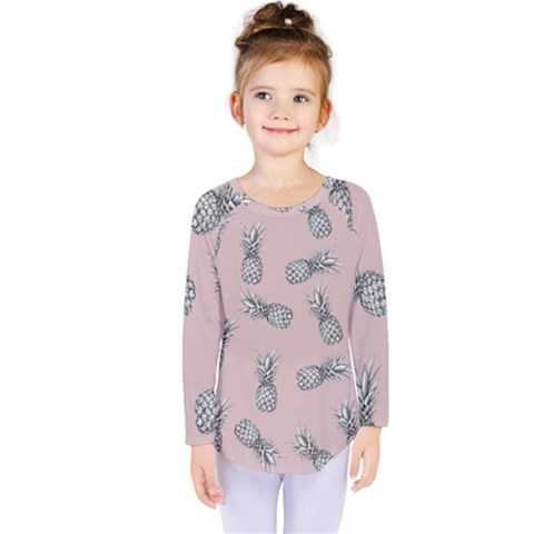 Pineapple Pattern Kids  Long Sleeve Tee by Valentinaart