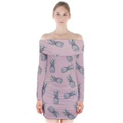 Pineapple Pattern Long Sleeve Off Shoulder Dress