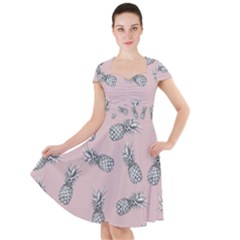 Pineapple Pattern Cap Sleeve Midi Dress