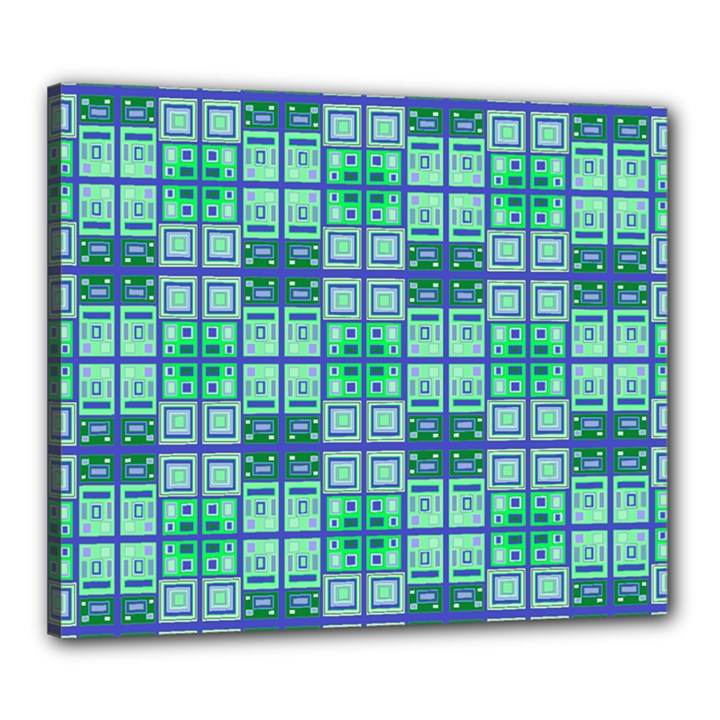 Mod Blue Green Square Pattern Canvas 24  x 20  (Stretched)