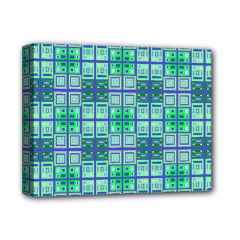 Mod Blue Green Square Pattern Deluxe Canvas 14  X 11  (stretched)