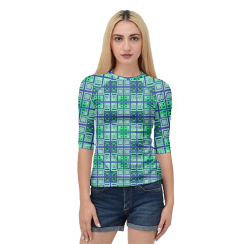 Mod Blue Green Square Pattern Quarter Sleeve Raglan Tee by BrightVibesDesign