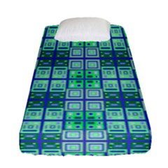 Mod Blue Green Square Pattern Fitted Sheet (single Size) by BrightVibesDesign