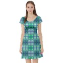 Mod Blue Green Square Pattern Short Sleeve Skater Dress View1