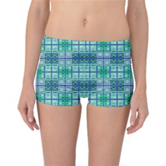 Mod Blue Green Square Pattern Boyleg Bikini Bottoms