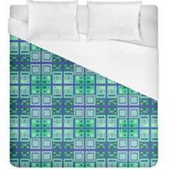 Mod Blue Green Square Pattern Duvet Cover (king Size) by BrightVibesDesign