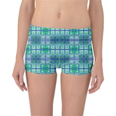 Mod Blue Green Square Pattern Reversible Boyleg Bikini Bottoms