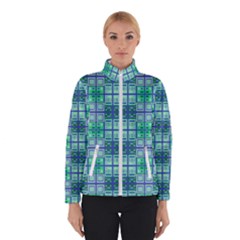 Mod Blue Green Square Pattern Winter Jacket