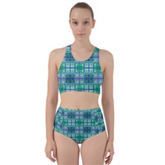 Mod Blue Green Square Pattern Racer Back Bikini Set by BrightVibesDesign