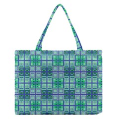 Mod Blue Green Square Pattern Zipper Medium Tote Bag