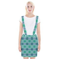 Mod Blue Green Square Pattern Braces Suspender Skirt