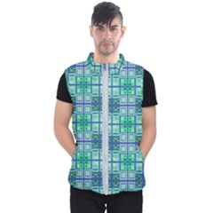 Mod Blue Green Square Pattern Men s Puffer Vest