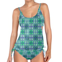 Mod Blue Green Square Pattern Tankini Set