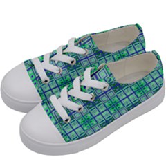 Mod Blue Green Square Pattern Kids  Low Top Canvas Sneakers by BrightVibesDesign