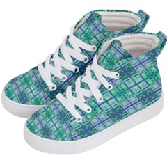 Mod Blue Green Square Pattern Kid s Hi-top Skate Sneakers by BrightVibesDesign