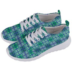 Mod Blue Green Square Pattern Men s Lightweight Sports Shoes by BrightVibesDesign