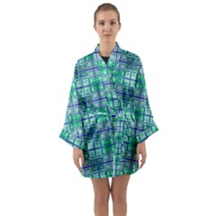 Mod Blue Green Square Pattern Long Sleeve Kimono Robe