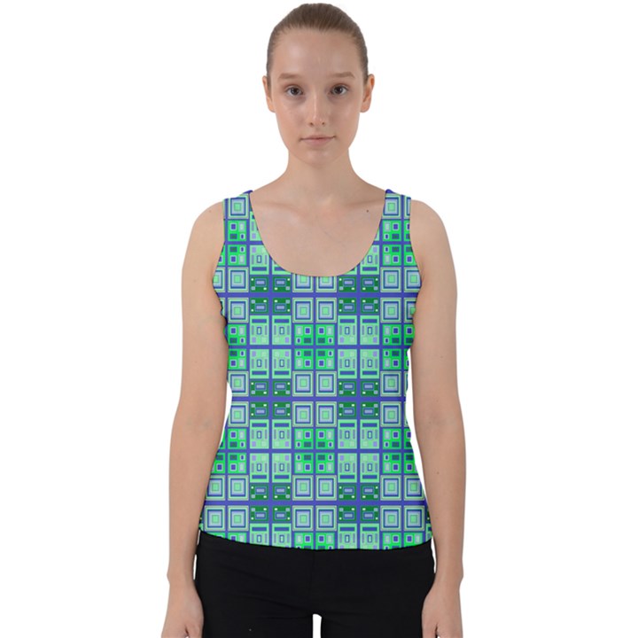 Mod Blue Green Square Pattern Velvet Tank Top