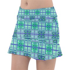 Mod Blue Green Square Pattern Tennis Skirt