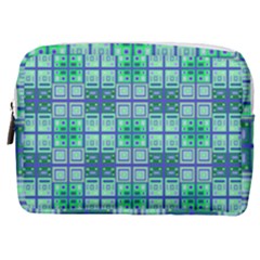 Mod Blue Green Square Pattern Make Up Pouch (medium)