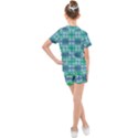 Mod Blue Green Square Pattern Kids  Mesh Tee and Shorts Set View2