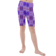 Mod Purple Pink Orange Squares Pattern Kids  Mid Length Swim Shorts