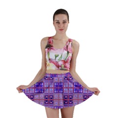 Mod Purple Pink Orange Squares Pattern Mini Skirt by BrightVibesDesign