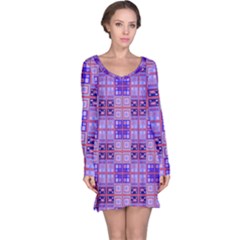 Mod Purple Pink Orange Squares Pattern Long Sleeve Nightdress