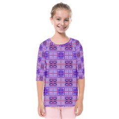 Mod Purple Pink Orange Squares Pattern Kids  Quarter Sleeve Raglan Tee