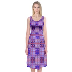 Mod Purple Pink Orange Squares Pattern Midi Sleeveless Dress by BrightVibesDesign