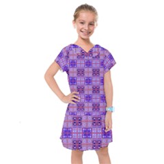 Mod Purple Pink Orange Squares Pattern Kids  Drop Waist Dress