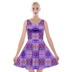 Mod Purple Pink Orange Squares Pattern Velvet Skater Dress