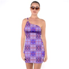 Mod Purple Pink Orange Squares Pattern One Soulder Bodycon Dress by BrightVibesDesign