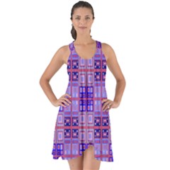 Mod Purple Pink Orange Squares Pattern Show Some Back Chiffon Dress by BrightVibesDesign