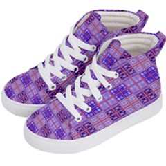 Mod Purple Pink Orange Squares Pattern Kid s Hi-top Skate Sneakers by BrightVibesDesign