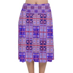 Mod Purple Pink Orange Squares Pattern Velvet Flared Midi Skirt