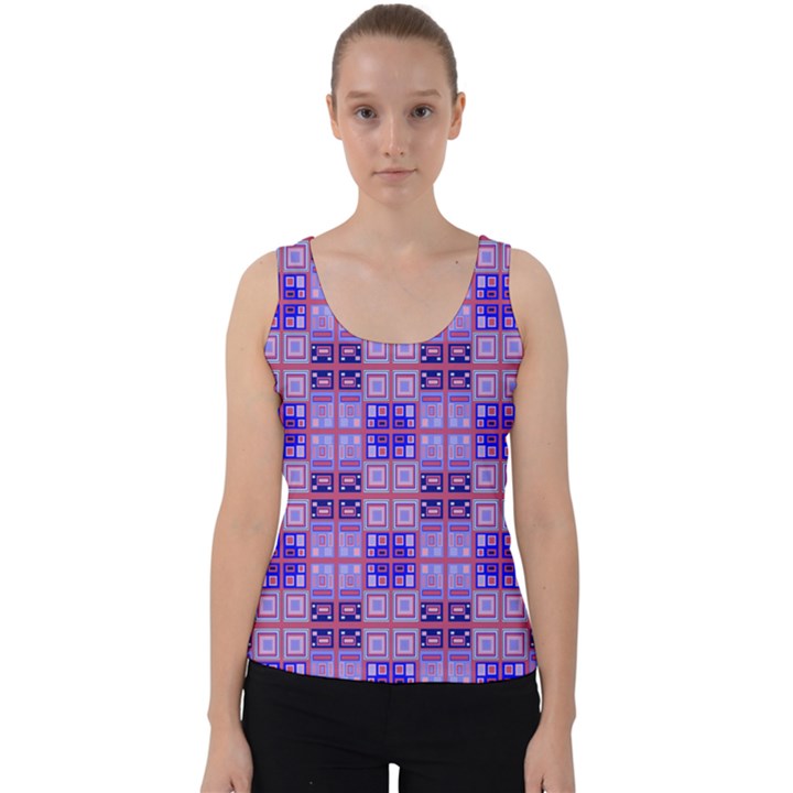 Mod Purple Pink Orange Squares Pattern Velvet Tank Top