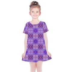 Mod Purple Pink Orange Squares Pattern Kids  Simple Cotton Dress by BrightVibesDesign