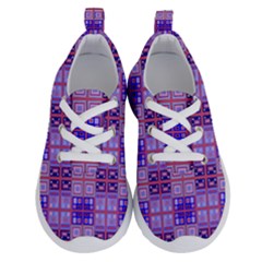 Mod Purple Pink Orange Squares Pattern Running Shoes by BrightVibesDesign