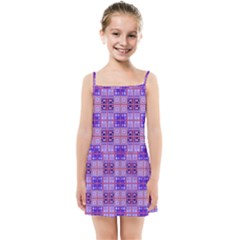 Mod Purple Pink Orange Squares Pattern Kids Summer Sun Dress by BrightVibesDesign