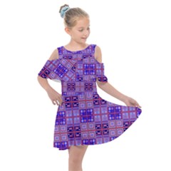 Mod Purple Pink Orange Squares Pattern Kids  Shoulder Cutout Chiffon Dress