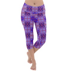 Mod Purple Pink Orange Squares Pattern Lightweight Velour Capri Yoga Leggings