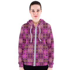 Mod Pink Purple Yellow Square Pattern Women s Zipper Hoodie