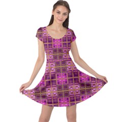 Mod Pink Purple Yellow Square Pattern Cap Sleeve Dress by BrightVibesDesign