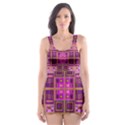 Mod Pink Purple Yellow Square Pattern Skater Dress Swimsuit View1